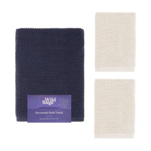 1 BATH + 2 HAND Wild Sage Savannah QuickDry 90% Cotton Towels BIJOU BLUE + IVORY - Picture 1 of 7
